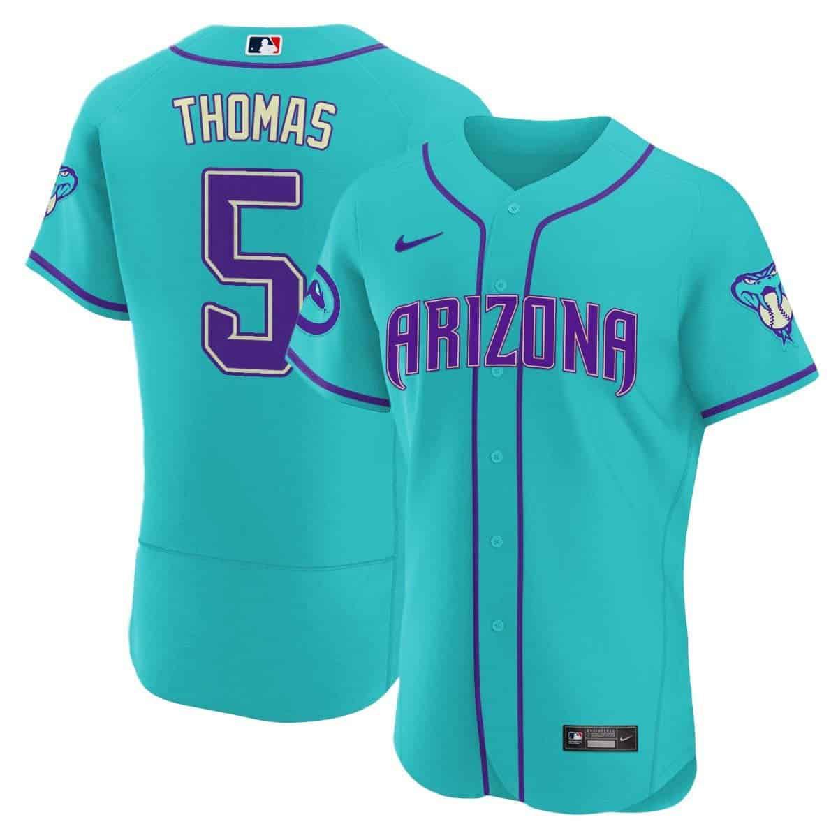 Men Arizona Diamondback #5 Thomas Light Blue Nike 2024 Teal Purple MLB Jersey style 1->arizona diamondback->MLB Jersey